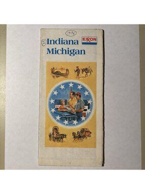 Vintage Exxon Oil Gas Indiana Michigan State US Travel Tourism Road Map 1976